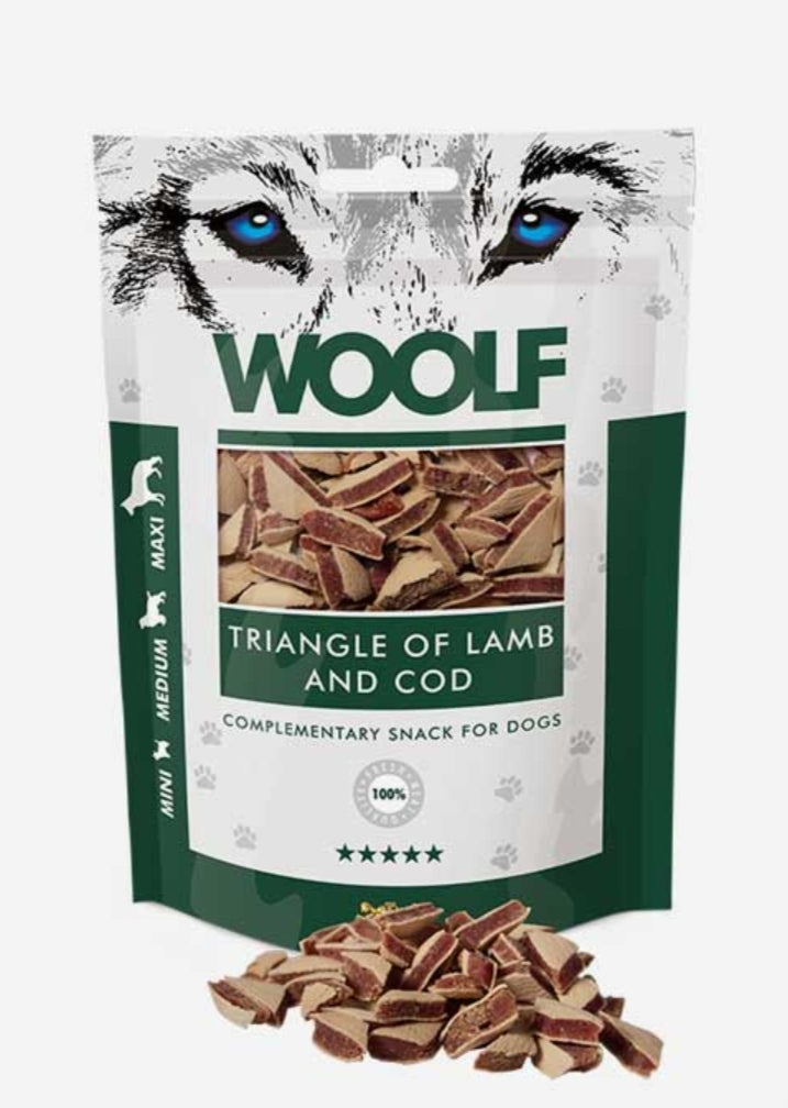 Woolf - Lam og torsk trekanter 100g